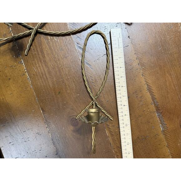 Homco Home Interiors Gold Twisted Metal Rope 2 Candle Wall Sconce & Shelves Vtg - Picture 7 of 16